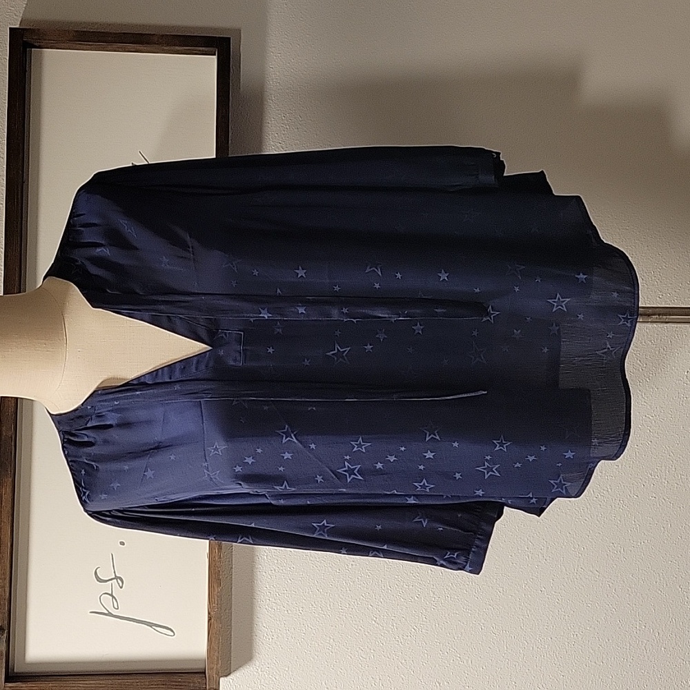 Torrid Peasant blouse, Charmeuse Jacquard Star Navy - Picture 2 of 14